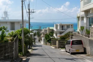 沖縄の海を望む住宅地の生活道路のイメージ